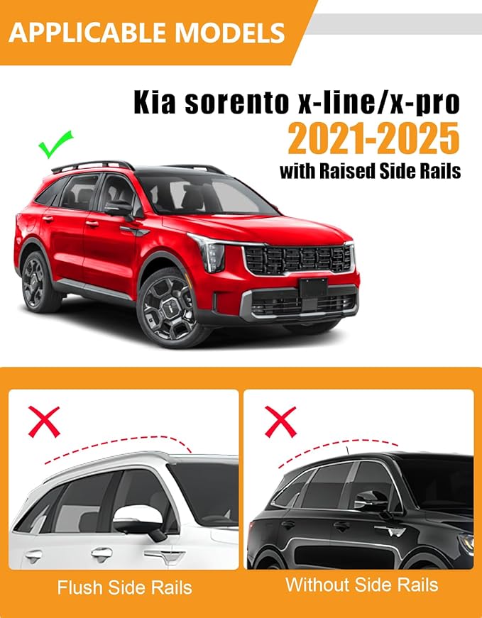 KINGGERI 220lbs Lockable Roof Rack Cross Bars Compatible with Kia Sorento X-Line & X-Pro 2021-2026 with Raised Side Rails, Heavy Duty Aluminum Roof Rails Crossbars Luggage Accessories