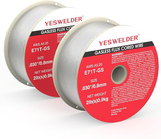 YESWELDER Flux Core Gasless MIG Wire, E71T-GS Mild Carbon Steel .030-Inch Diameter 2-Pound, Strong ABS Plastic Spool Welding Wire (2 Packs)