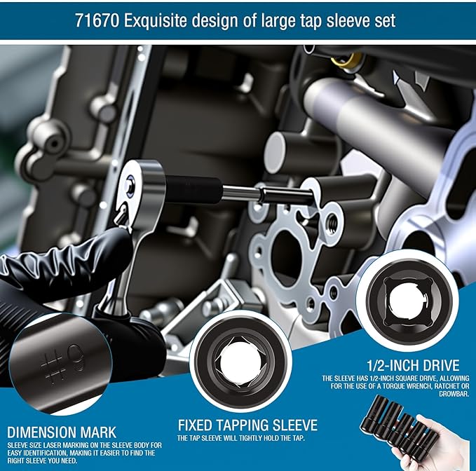 71670 Large Tap Socket Set 5pcs, Fit 5/8", 11/16", 3/4", 7/8" and 1" (16mm-25mm) Taps, Sockets Adapter Wrench Set #9, #10, #11, #12, #13
