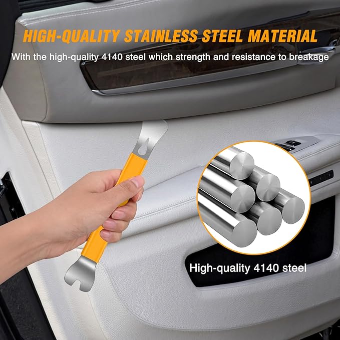 GOOACC 11PCS Trim Removal Tool Kit, Metal & Nylon Pry Tools Set for Car Door Panel, Dashboard, Audio, Clips, Fastener Remover w/Storage Box – Yellow