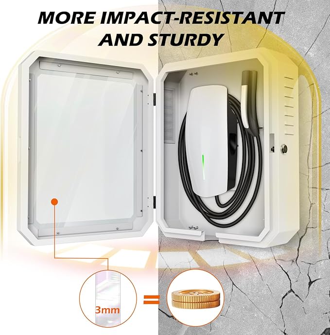 Charger Station Box for Tesla Gen 3 Wall Connector and ChargePoint EV Charger, Cable Organizer Holder Lock Cover Outdoor Rainproof, Snowproof, Dustproof, Theftproof, Home Charging Accessories