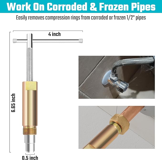 DURATECH Compression Sleeve Puller Tool, Ferrule Puller for 1/2 ” Compression Fittings, Without Damage, Corrosion Resistance, Remove Nut and Ferrule of Pipe in Kitchen, Sinks, and Bathtubs