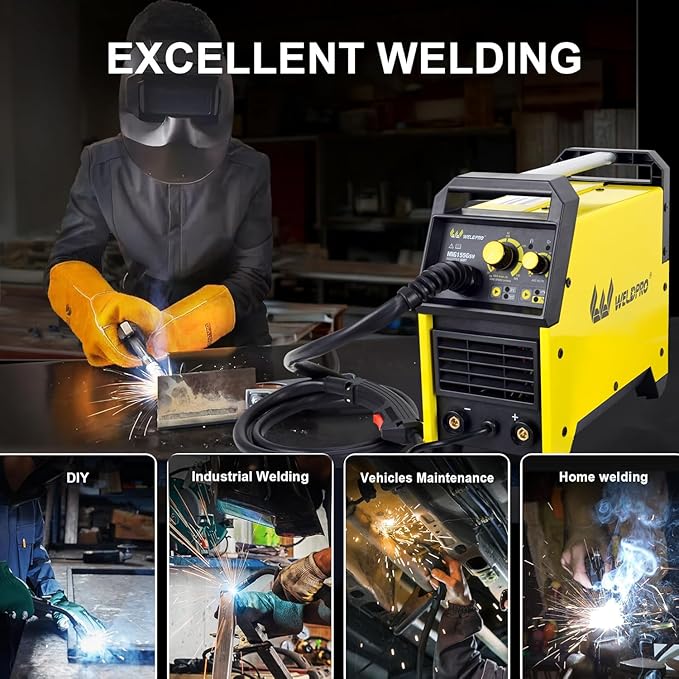 Weldpro 155 Amp MIG Welder, 110V/220V Flux Core MIG/Gas MIG/Stick 3 in 1 Welding Machine with Synergy, IGBT Inverter Portable Gasless Welder Equipment, Aluminum Spool Gun Compatible