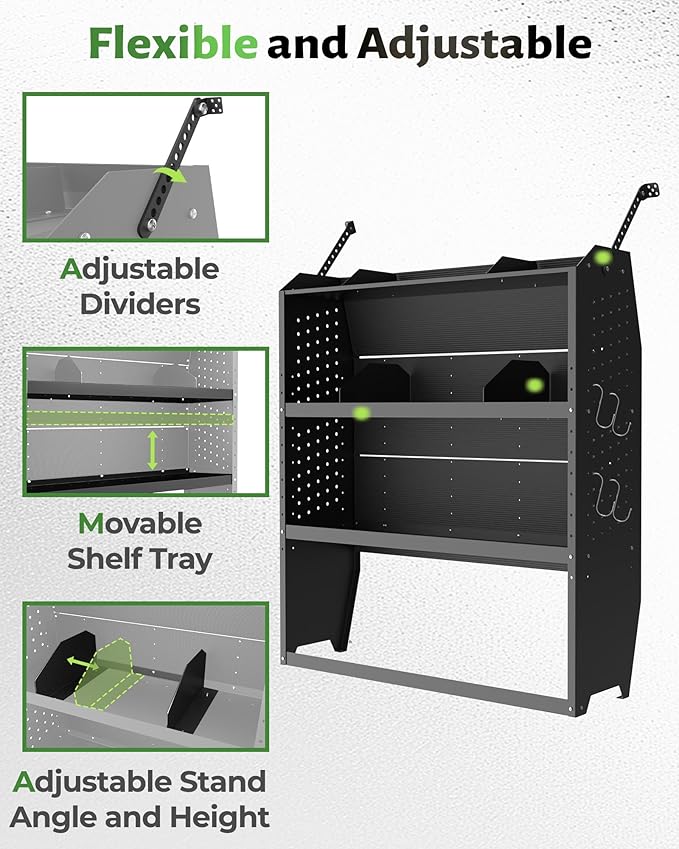 StarONE Cargo Van Shelving Storage Fit for Ford Transit,GMC,Chevy Express,NV,Promaster,Sprinter and Metris w/Hooks,Black,Steel,42" W x 46" H x 13" D