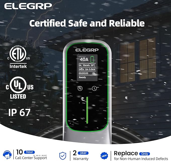 ELEGRP Level 2 EV Charger 40 Amp, Home & Portable Electric Car Charging Station with 21FT J1772 Charger and NEMA 14-50 Plug, 9.6kW for BEVs & PHEVs, ETL Certified PBE & LCR Tech