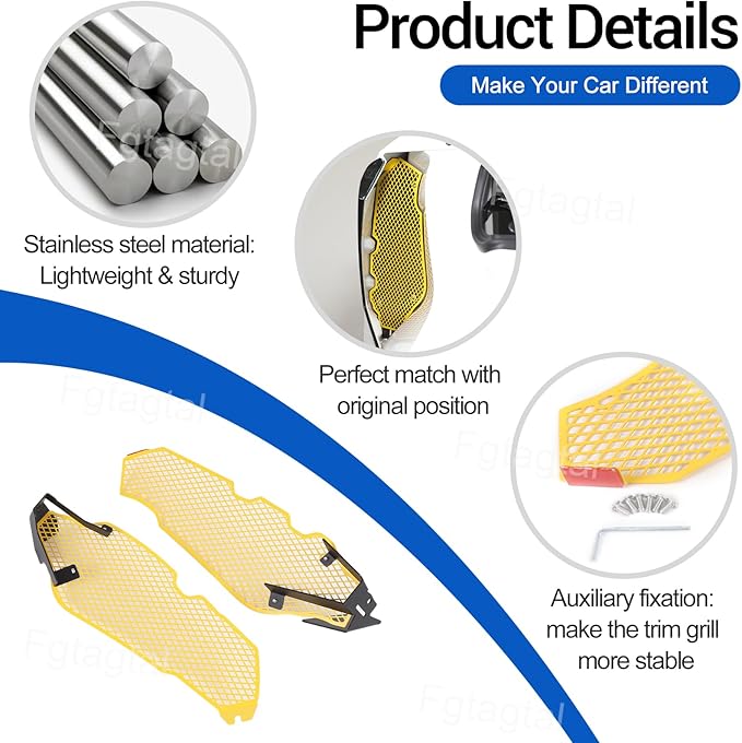 Side Intake Grill Guards Mesh Compatible with Chevrolet Corvette C8 2020-2025, Stainless Steel Side Radiator Guards Grille Vents Insert Mesh Accessories, 2Pcs (Yellow)