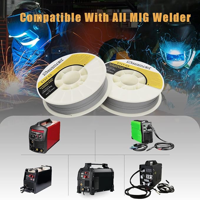 11-Pound .035 Flux Core Welding Wire, E71T-GS Mig Welding Wire, Low Splatter Mild Steel Wire Compatible With HF Fourney Harbor Welder(2 PACK)