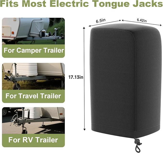 Umbrauto Electric Tongue Jack Cover| Universal Waterproof RV Trailer Hitch Protective Cover, Camper Parts and Accessories for Travel Trailer Outside