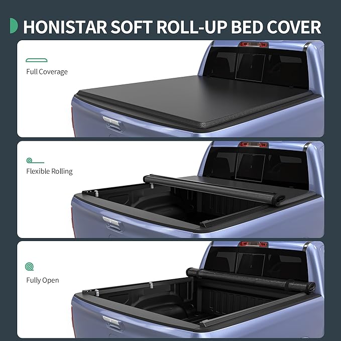 Soft Roll-Up Tonneau Cover Fit for Dodge Ram 1500 2019-2025 (Only for New Body), Fleetside 5.7 Ft Bed (No Ram Box)