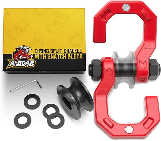 Snatch Block D-Ring Shackle Set, 3/4” Towing Winch Shackle & Snatch Pulley Block, Heavy Duty Separate D Ring Winch Shackle, 57320lbs(26T) Breaking Strength, for Off-Road Recovery, RedRed