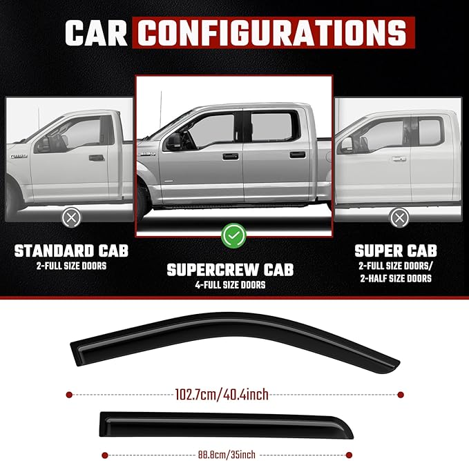 in-Channel Rain Guards Fit for RAM 1500 Crew Cab 2019 2020 2021 2022 2023 2024, Extra Durable Side Window Deflectors, Wind Deflectors 2024 RAM 1500 Rain Guard Black 4 PCS