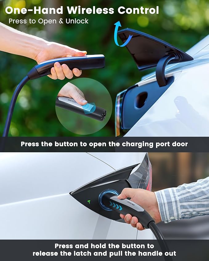 Portable Level 1/2 EV Charger for Tesla, 12A/16A, Electrical Car Mobile Charger 25FT Extension Cable with 240V NEMA 6-20 Plug, 120V NEMA 5-15 Adapter, NACS Home Wall Connector for Tesla Model-Y/3/S/X