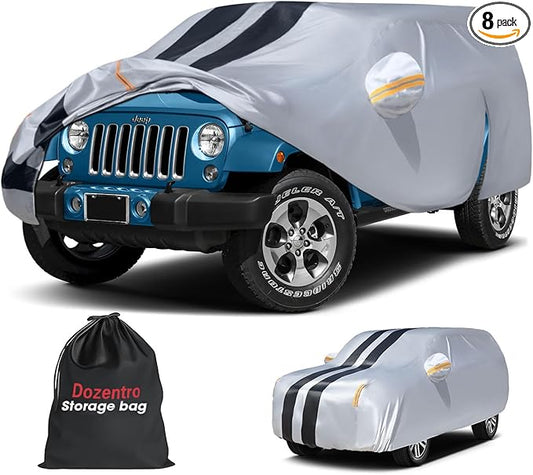 10 Layers Car Cover Custom Fit for Jeep Wrangler 4 Dr/Unlimited 4 Door JK JL 100% Waterproof All Weather Automobilesl, Heavy Duty Car Covers for Rain Sun UV Protection with Door Zipper.