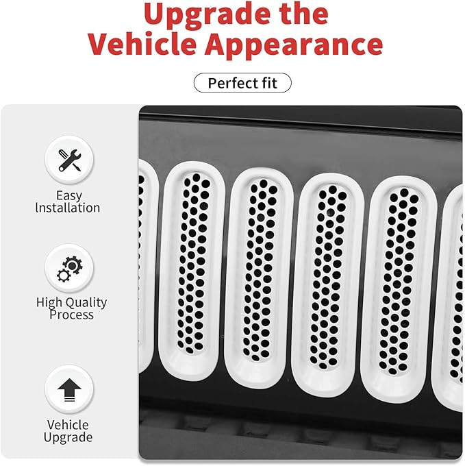 Mesh Grill Insert Grille Inserts Cover Fit for 2007-2018 Jeep Wrangler JK JKU(White)