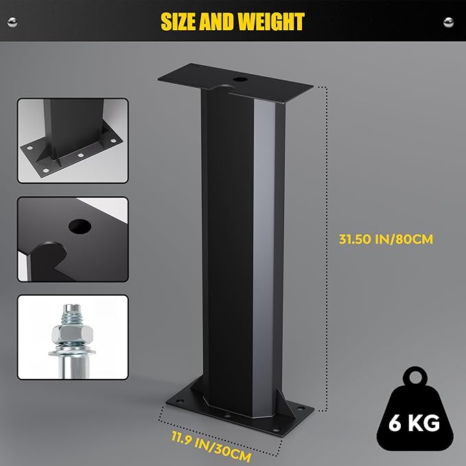 EV Charger Pedestal, Outdoor EV Charger Stand, Pedestal for Charging Station, Applicable to All Charging Case Styles, Floor Mounted, All Weather, Electric Vehicle Pile, Stainless Steel, Black