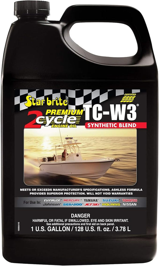 STAR BRITE Premium 2-Cycle Engine Oil TC-W3 - High-Grade Synthetic Blend for All 2-Stroke Outboard Motors, Personal Watercraft & High-Performance Engines