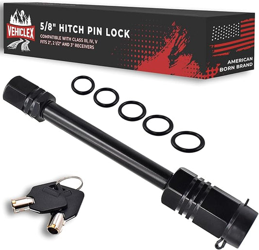 Vehiclex Hitch Pin Lock for Trailer Receivers (2.5" to 3") - 5/8" Locking Pin for Class III, IV - with Innovative Tubular Key, Resilient Against Dust, Mud, and Thieves