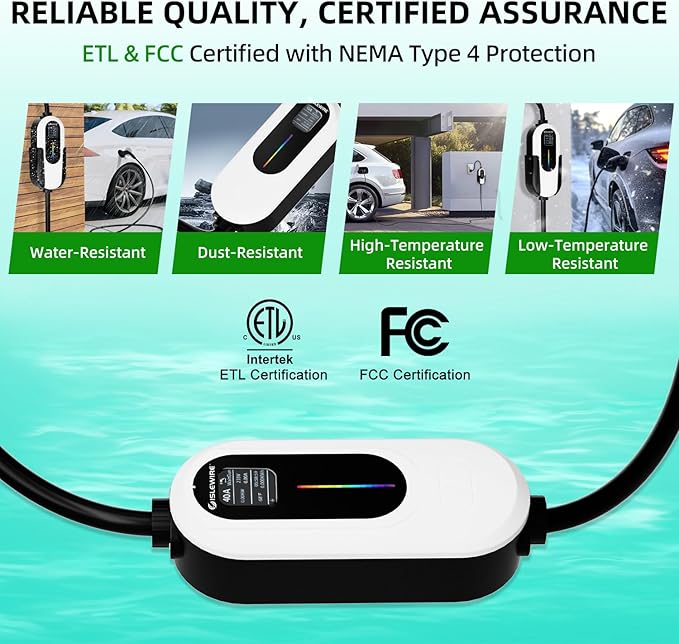 Level 2 EV Charger 40A 240V, 9.6kW Fast Charging with WiFi & APP Control, Plug-and-Play Portable EVSE, Adjustable Current & Delay Timer, 25FT Cable, NEMA 14-50 Plug, ETL Listed for All SAE J1772 EVs