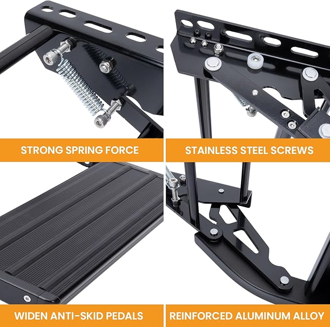 RV Steps, 2-Step, Manual Foldable RV Steps, 400 LBS Load Capacity, Retractable Aluminum Alloy Camper Steps, Thickened Steel Plate Trailer Steps, Non-Slip Design, Ideal for RV, Trailer, Camper, Black