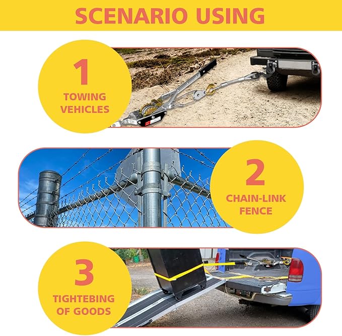 Come Along Winch 2-Ton with 7.54FT Steel Cable & 2 Hooks Heavy Duty Power Cable Come Along - Dual Gears Manual Winch for Vehicle Rescue & Automotive Hoist