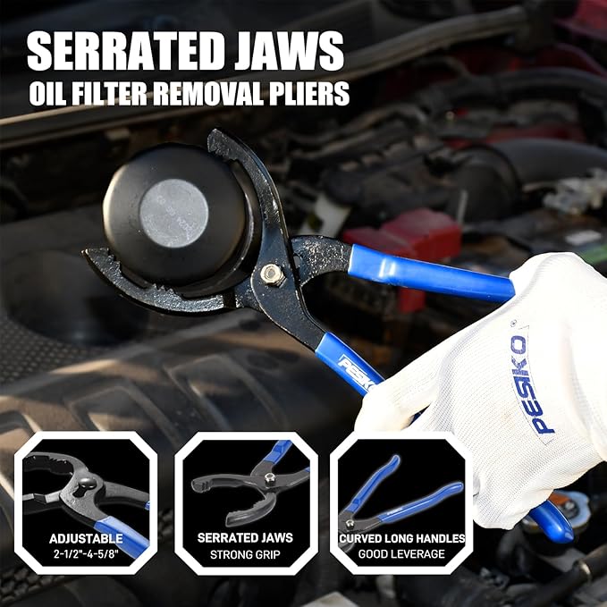 14 Piece Oil Filter Wrench Set, 7pcs Oil Fliter Socket and 64mm Wrench, 4pcs Stainless Steel Swivel Wrenches, 12" Oil Filter Pliers, Universal 3-Jaw Removal Tool, Organized in Storage Case