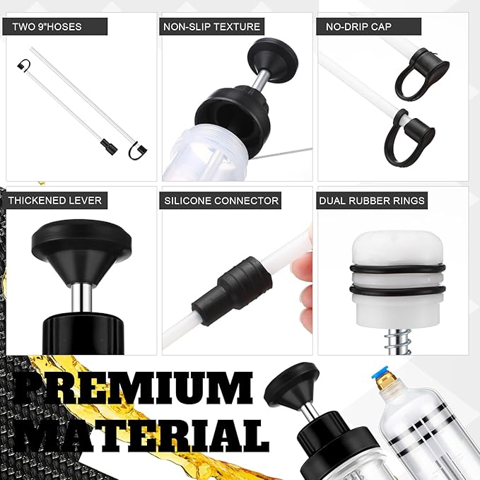 Lothee 2 Pack 500cc Automotive Fluid Extractor Pump Oil Extractor Hand Syringe Pump with Horse Manual Suction Vacuum Fuel Car Transfer for Power Steering, Hydraulic Fluid(Black)