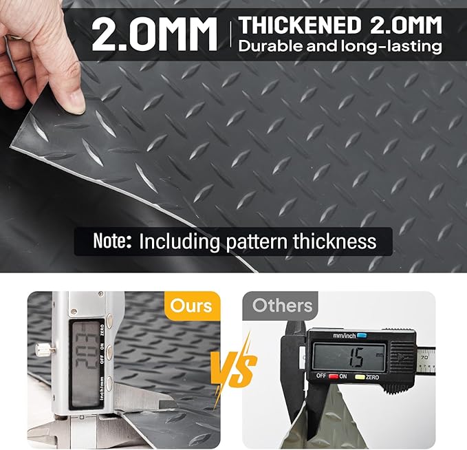 TUFFIOM 7.5 x 17 FT Garage Floor Mat, Thickened Diamond Plate PVC Garage Mats Flooring Roll for Under Car, Garage Car Parking Mats for Compact SUVS, Sports Car