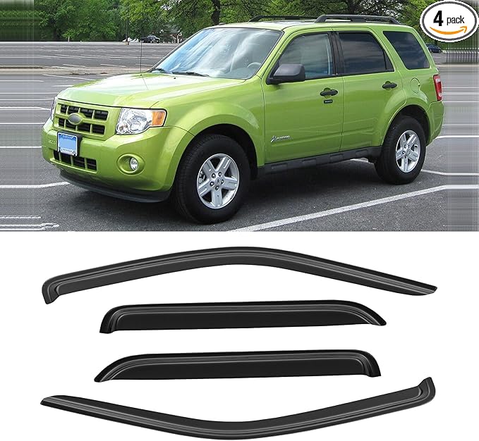 Window Rain Guards for 2001-2012 Ford Escape & 05-12 Escape Hybrid, Window Visor Vent Wind Shade Deflector Shield Protector Sun for 2005-2011 Mercury Mainer & 2008-2012 Mazda Tribute, Outside-Mount