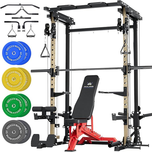 Major Fitness Drone3 Smith Machine – All-in-One Home Gym Squat Rack with Weight Bar, Cable Crossover Machine – Heavy-Duty Fitness Equipment for Strength Training and Full-Body Workouts