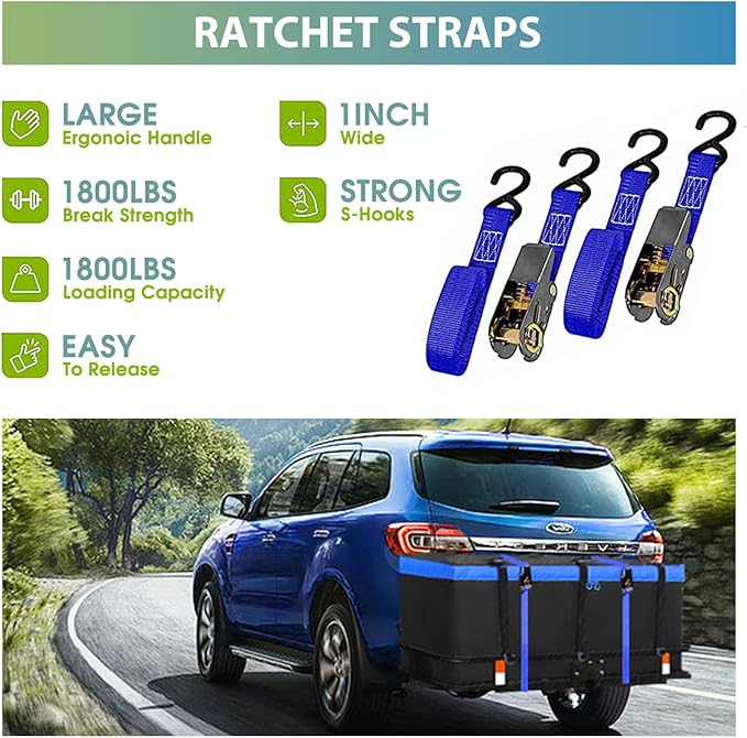 FORWODE 500 LBS Hitch Mount Cargo Carrier Basket, 60"x20"x6" Folding Hitch Cargo Carrier Rack + Waterproof Cargo Bag 16 Cubic Feet(58"x19"x24") and Cargo Net, Ratchet Straps, Hitch Stabilizer