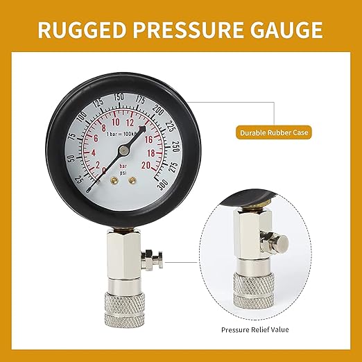 8PCS Compression Tester, Engine Compression Tester kit Professional Petrol Gas Engine Cylinder Pressure Gauge 0-300 PSI Automotive Tool for Motorcycle Car Truck (Plastic Black)