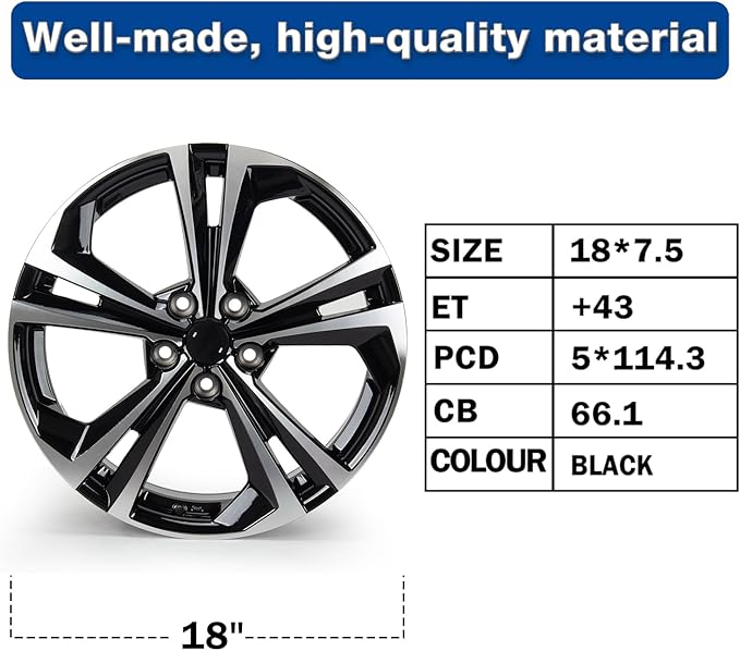 New 18"x7.5'' Aluminum Alloy Replacement for OE Wheel Rim Compatible with Nissan-Sentra SR 2020-2022, Machined Black, PCD 5x114.3, Set of 4