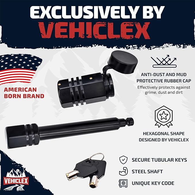 Vehiclex Hitch Pin Locks for 2" Trailer Receivers (2 Keyed Alike) - 5/8" Pins for Class III, IV - Defends Against Dust, Mud, and Thieves
