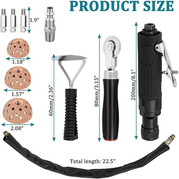 Tire Repair Set Polish Patch Tools 2500rpm Low Speed Air Tire Buffer Grinder Buffing Wheel 55mm,42mm,38mm with Tire Patch Roller Tire Inner Liner Scraper
