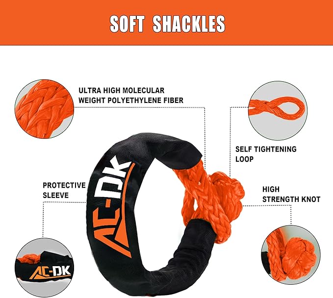 AC-DK Kinetic Recovery Rope (1in x 30ft ‎Yellow) 48000lbs Snatch Strap,Heavy Duty Stretch Nylon Towing Ropes with 2pcs Soft Shackles for Offroad Vehicle,Jeep,SUV,ATV,UTV,Tractor Elastic Ropes Kit