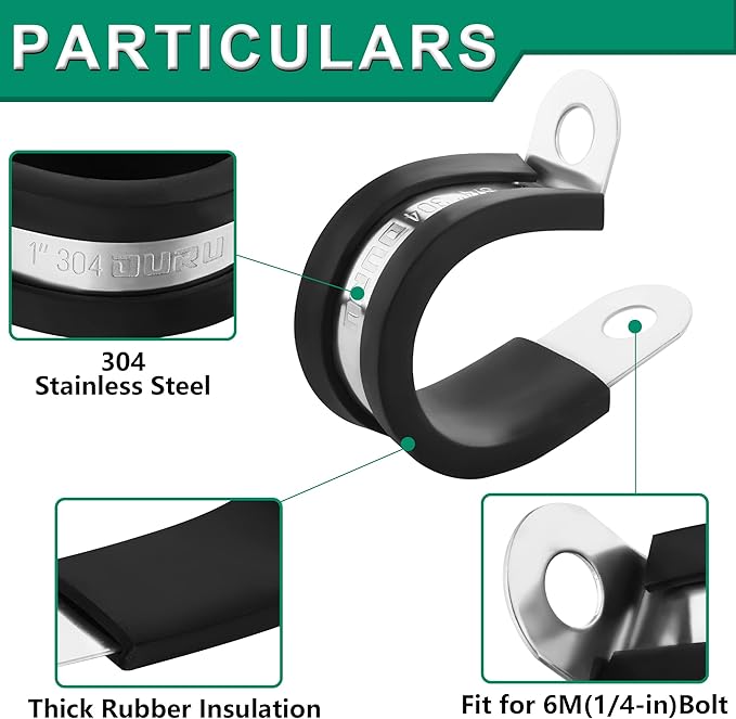 30PCS Cable Clamps Assortment Kit,7 Sizes—1/8" 3/16" 1/4" 5/16" 3/8" 1/2" 3/4" Stainless Steel Rubber Coated Cushioned Insulated Cable Clamp,Automotive Wire Pipe Clamps