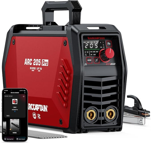 ARCCAPTAIN iControl ARC205 Pro Stick Welder, [APP Control] 205Amp ARC/Lift TIG Welding Machine, Large LED Display, IGBT Inverter 120V/240V MMA Welder with Hot Start, Arc force, and Anti-Stick