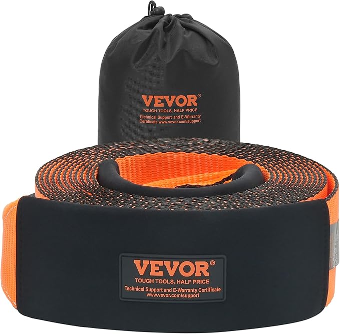VEVOR Tow Straps Heavy Duty with Loops 4" x 30', 46,500 lbs Break Strength, Tree Saver, Emergency Off Road Towing and Recovery, Triple Reinforced Loops, Protective Sleeves & Storage Bag
