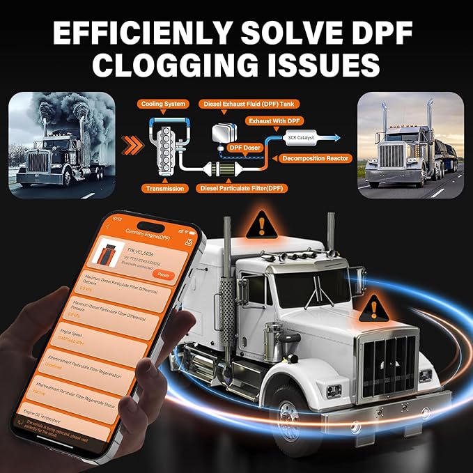 DPF Regeneration Scanner for Truckers, Emergency Reset Device, Diesel Diagnostic Scan Tool, Compatible with Mack Engines, Perform On-The-Road DPF Regen, Includes Lifelong Updates