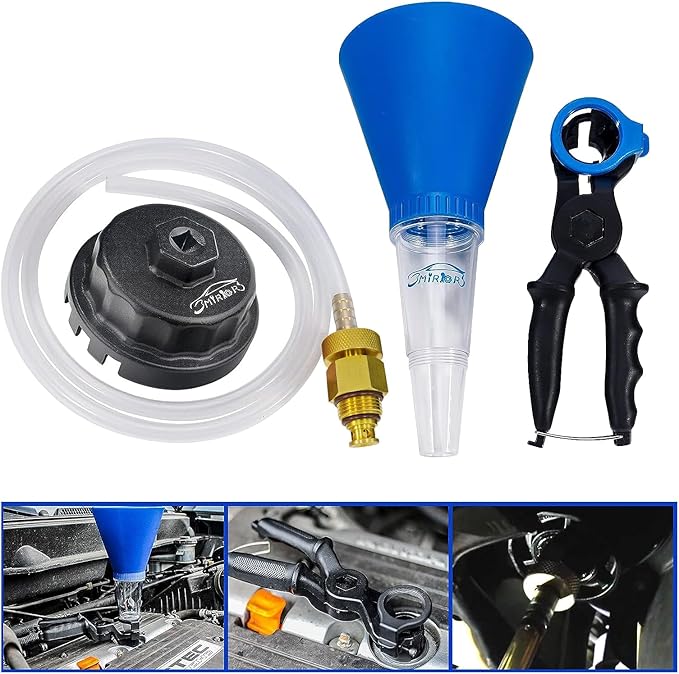 3mirrors Oil Filter Wrench set, Drain Hose & Engine Oil Funnel Set for Toyota Lexus 2.0L - 5.7L Engine with 64mm Cartridge Style Oil Filter System