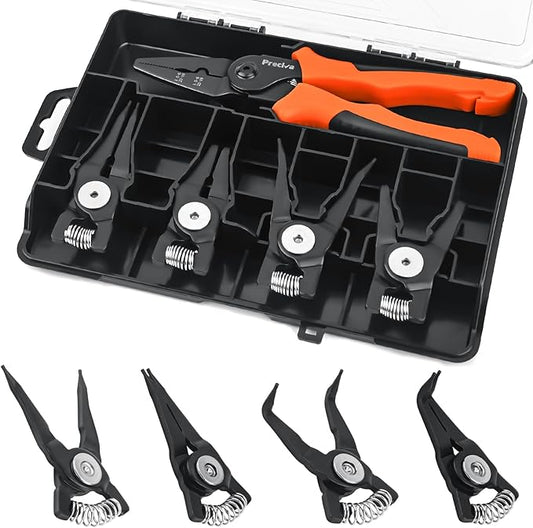 Preciva Snap Ring Pliers Set - Internal/External Circlip Pliers with 4 Pcs Straight/Bent Jaws, Heavy Duty Retaining Ring Pliers for Bearing Installation and Removal