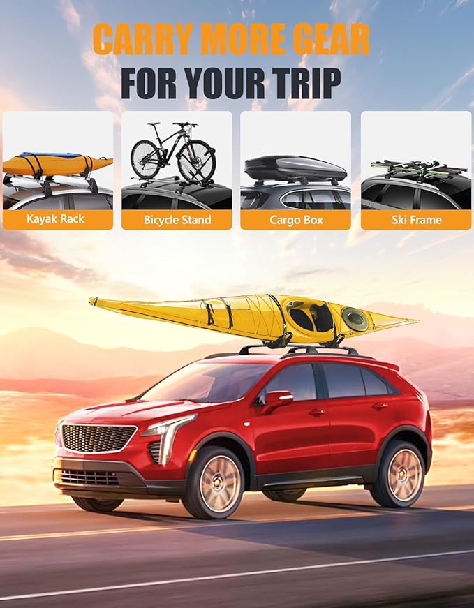 KINGGERI All Aluminum Roof Rack Cross Bars Compatible with Cadillac XT4 2019-2025 with Flush Side Rails, Lockable 260lbs Heavy Duty Crossbars Rooftop Cargo Basket Luggage Kayak Canoe Snowboard Bike