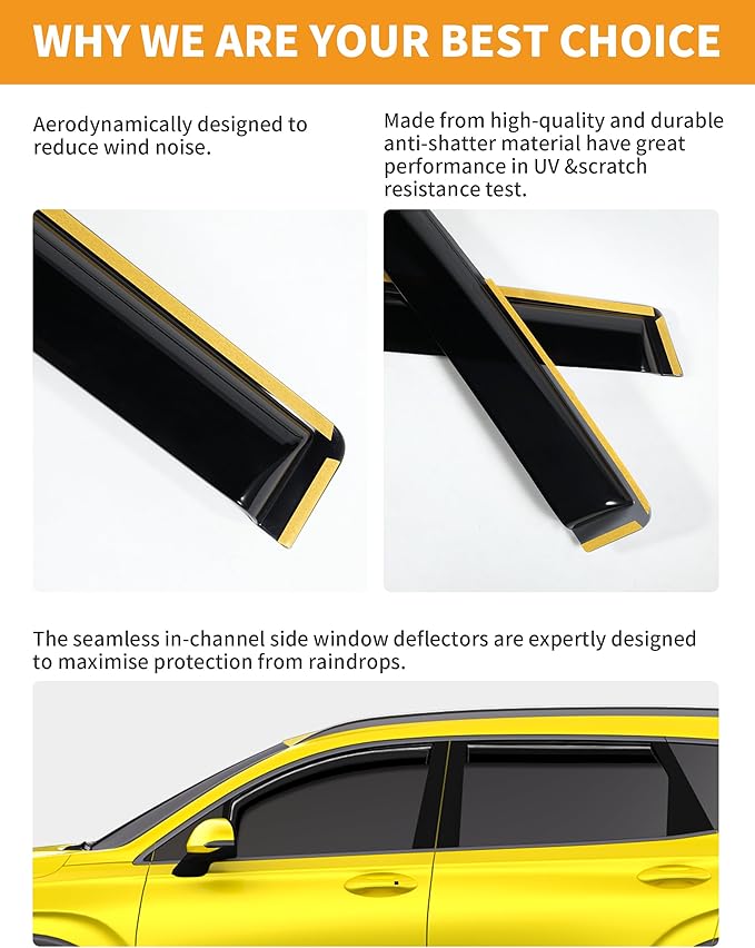 in-Channel Window Rain Guards Intended for Hyundai Santa Fe 5 Seats 2019-2023 (Not for XL 7 Seat) Window Deflectors Vent Visors Vent Shades Exterior Visors Rain Guards Accessories - 4 pcs