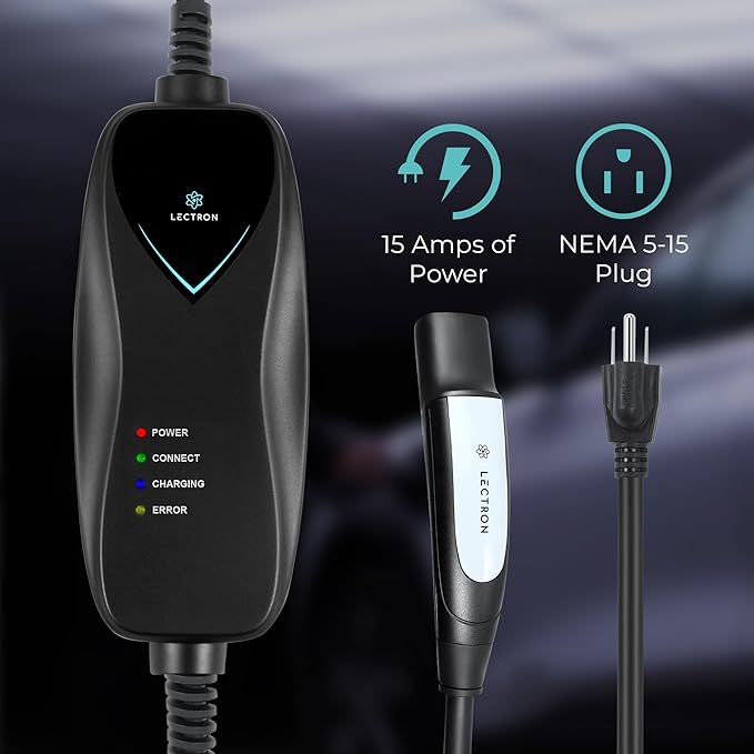 Lectron Level 1 Tesla Charger (WiFi) - 110V, 15A, NEMA 5-15 Plug, 16 ft Cord - Portable Electric Car Charger for Tesla & NACS Evs