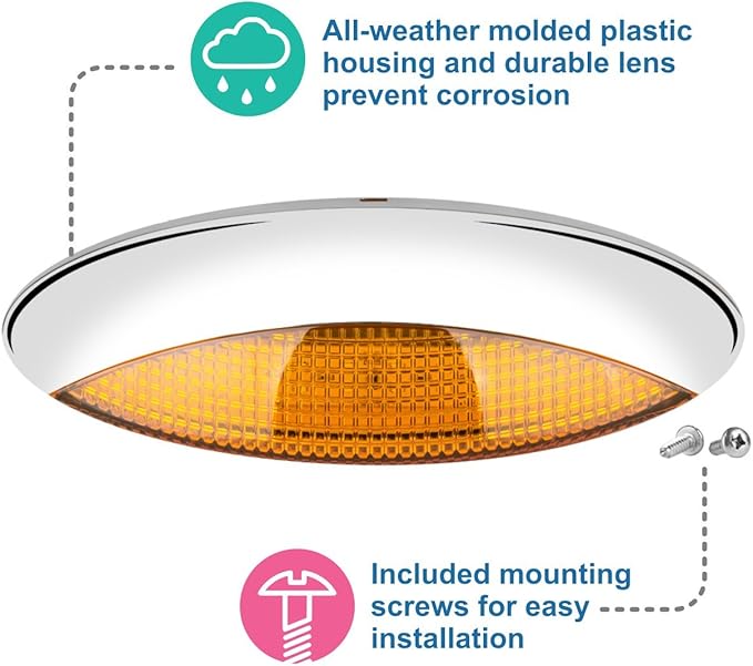 Lumitronics RV LED-Euro Style Porch Light, Amber Lens (Chrome)