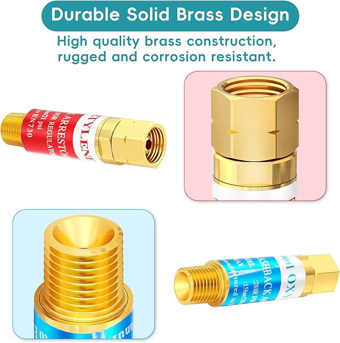 Oxygen Acetylene Flashback Arrestor Set Regulator End 9/16-18 Threads B Size, Flashback Arrestor For Regulators