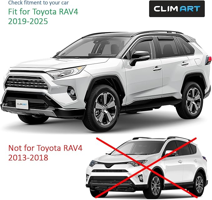 CLIM ART in-Channel Incredibly Durable Rain Guards for Toyota RAV4 2019-2025, Original Window Deflectors, Vent Deflector, Vent Window Visors, Dark Smoke Car Accessories, 4pcs - 619152
