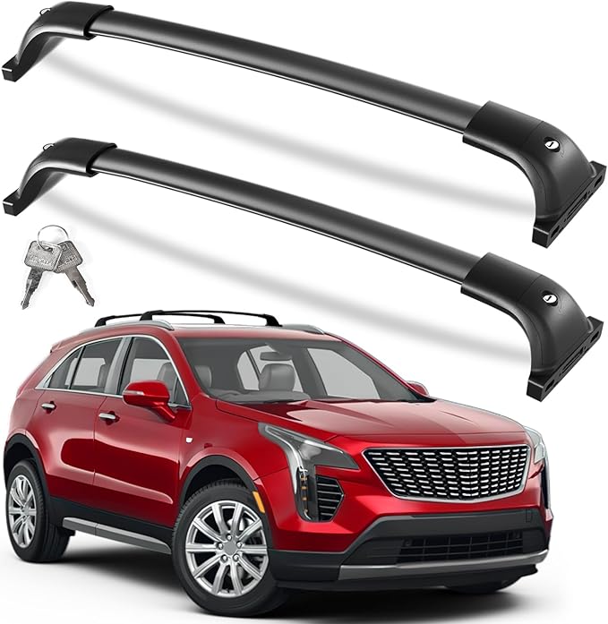 KINGGERI All Aluminum Roof Rack Cross Bars Compatible with Cadillac XT4 2019-2025 with Flush Side Rails, Lockable 260lbs Heavy Duty Crossbars Rooftop Cargo Basket Luggage Kayak Canoe Snowboard Bike