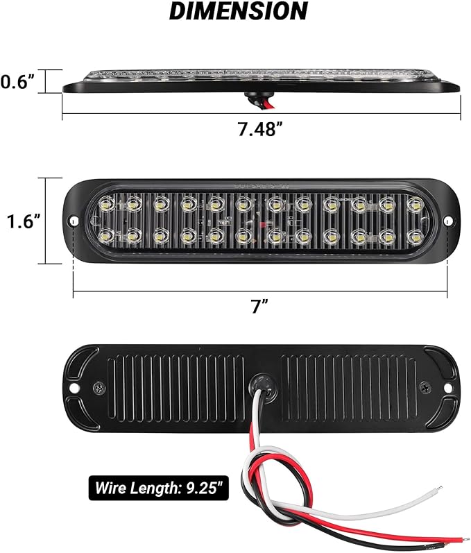 Aluminum Housing White 24LEDs Trailer Backup Reverse Light Surface Mount 7.5 inch Bar Strip Truck Bed Lights of Pickup Tractor Camper IP67 Waterproof 2Pcs