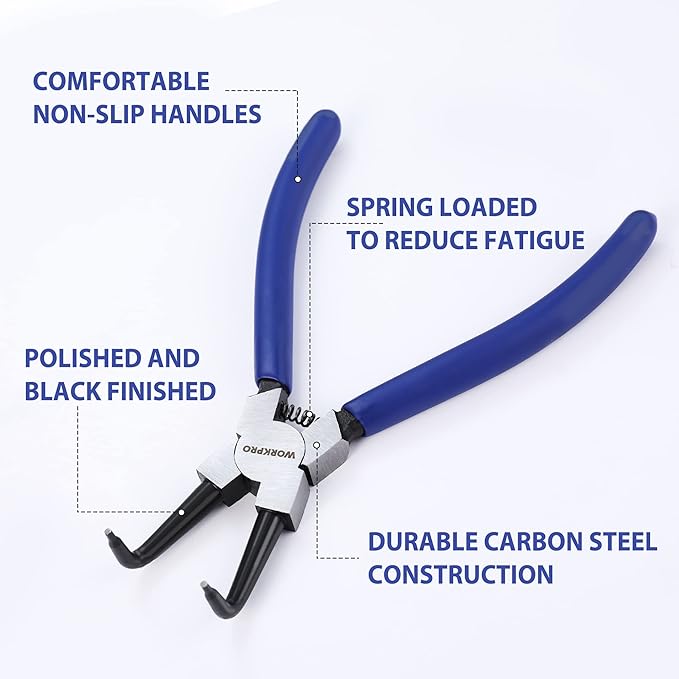 WORKPRO 4-Piece Snap Ring Pliers Set, 7-Inch Internal and External Circlip Pliers Kit with Straight and Bent Jaw, For Ring Remover Retaining, Storage Pouch Included, Father's Day Gifts